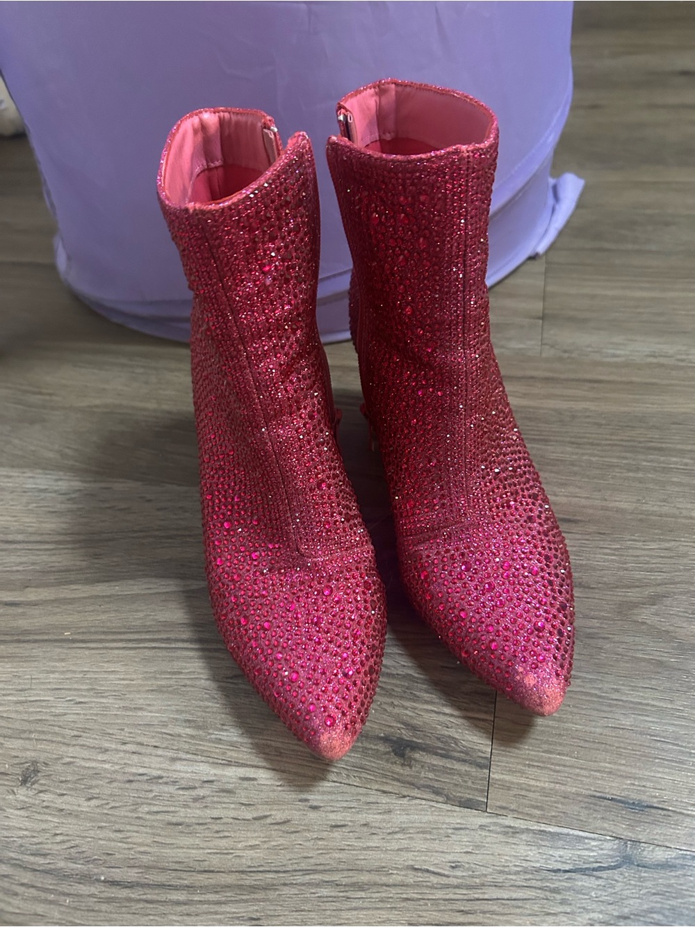 Forever Pink Rhinestone Pointed Toe Ankle Boots